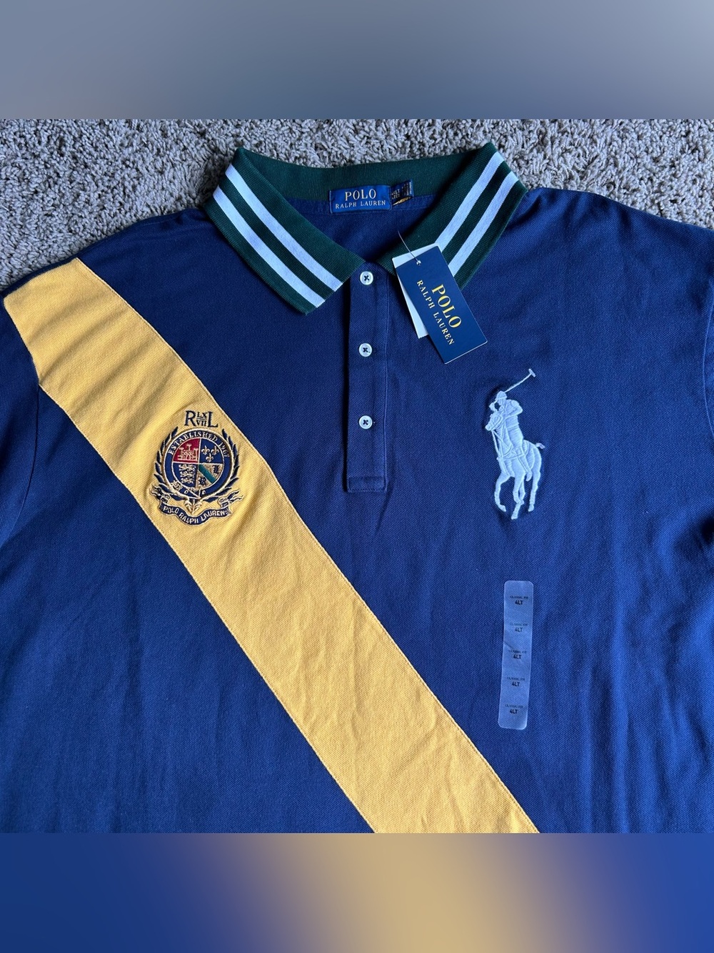 NWT Polo Ralph Lauren Shirt Mens 4XL TALL Navy Banner Stripe 1967 Crest Big Pony